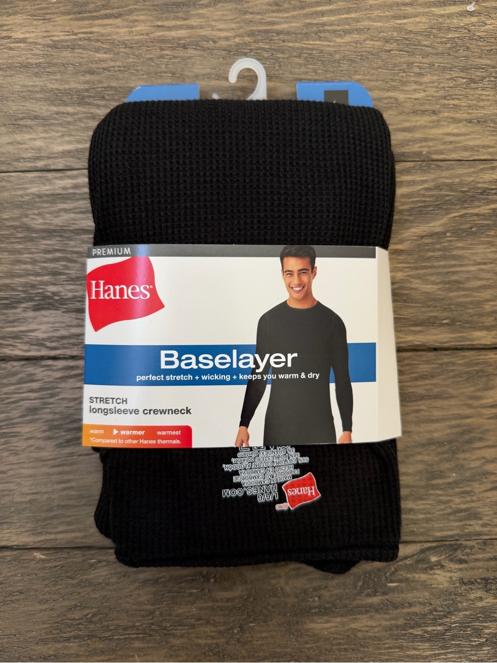 Hanes Premium Men's Baselayer long sleeve crewneck shirt in black Size Large
